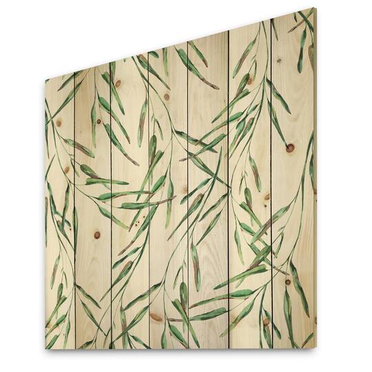 Designart - Tropical Green Leaves In Summer Times II - Tropical Print on Natural Pine Wood